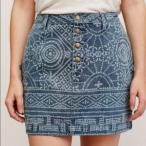 Free People School Daze Tribal Denim Mini Skirt